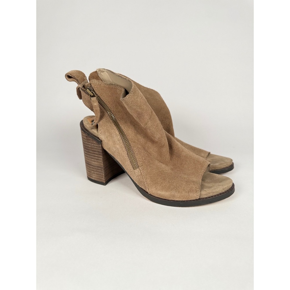 Dolce Vita Tan Suede Peep Toe Slouchy Block Heel Booties‎ Womens Size 8